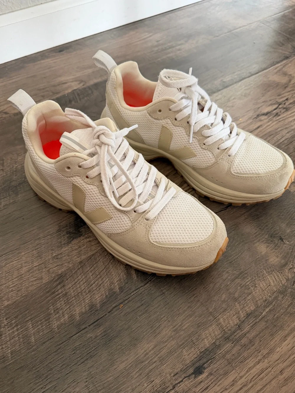 Veja Women's Cream & Light Tan Mesh Suede Sneakers